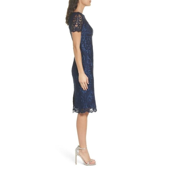 LA FEMME Navy Blue Beaded Crystal Lace Cocktail Dress Navy Blue 8 NEW $478 - Picture 2 of 12